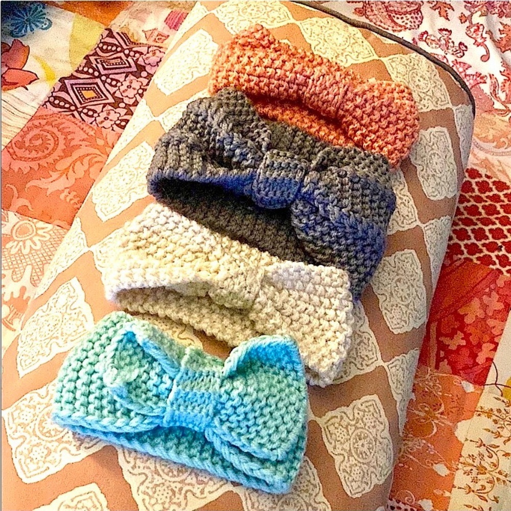 Handknit Blue,cream,pink,purple  Accessories Bow Headbands 3-12 months